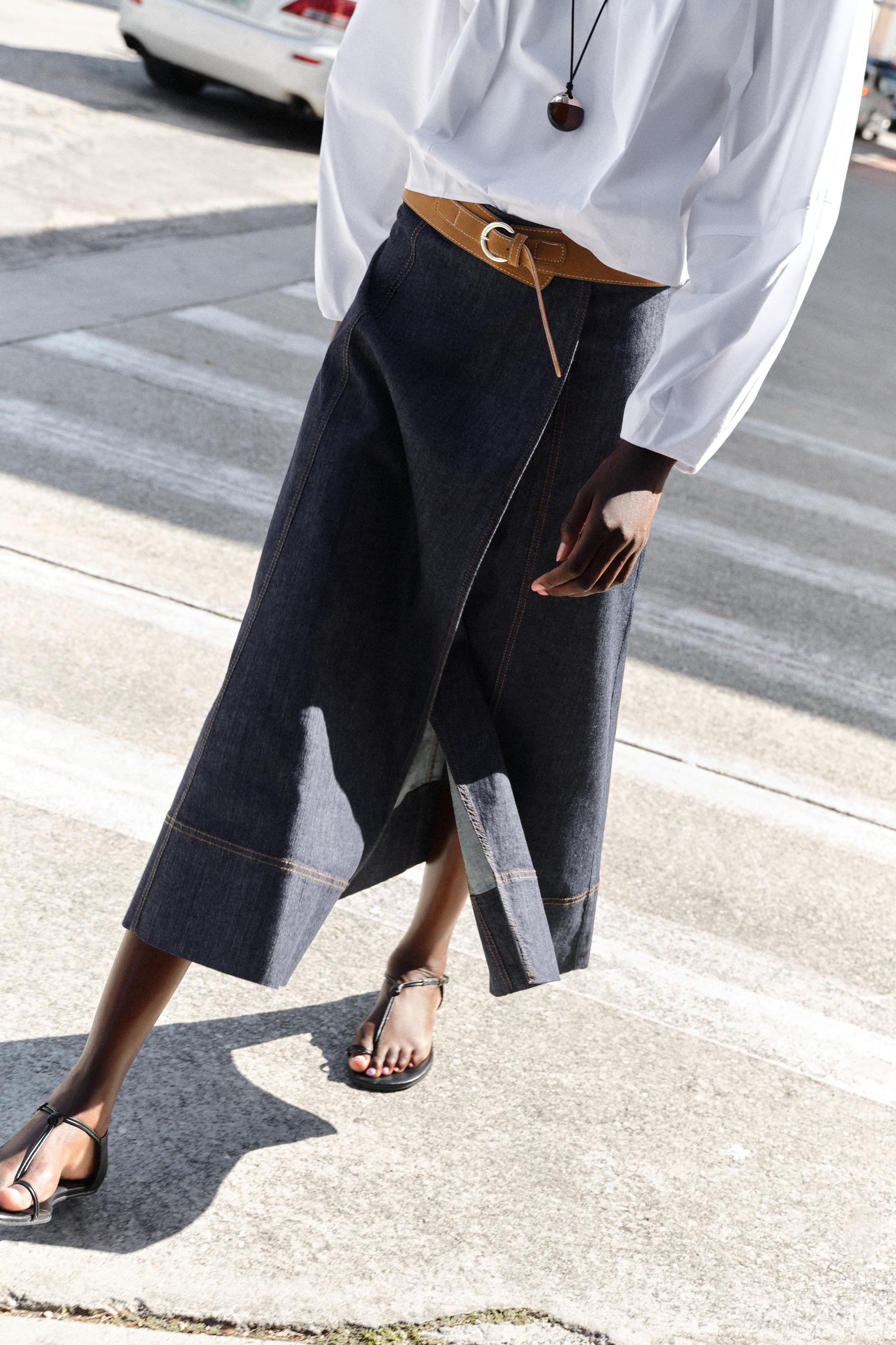 JUPE Z1975 MI-LONGUE EN DENIM À CEINTURE